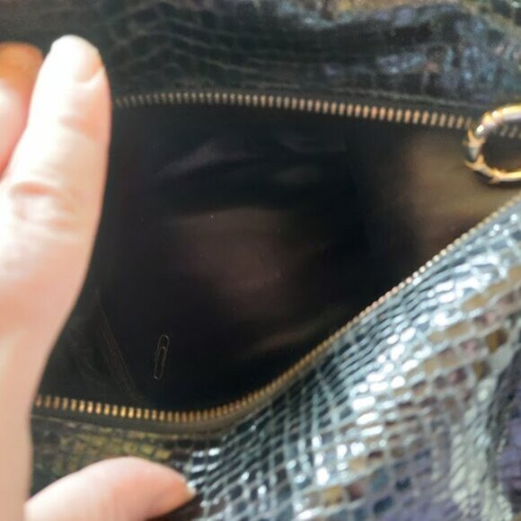 Black Lacquered Look Faux Snake Skin Shoulder Bag - Picture 7 of 9